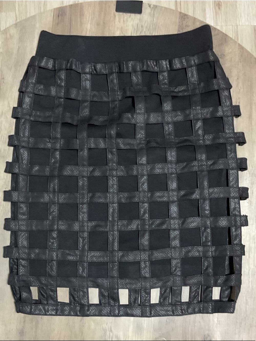 Black Lattice Overlay Pencil Skirt